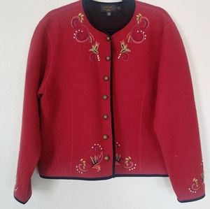 Icelandic Designs Embroidered Boiled Wood Cardigan